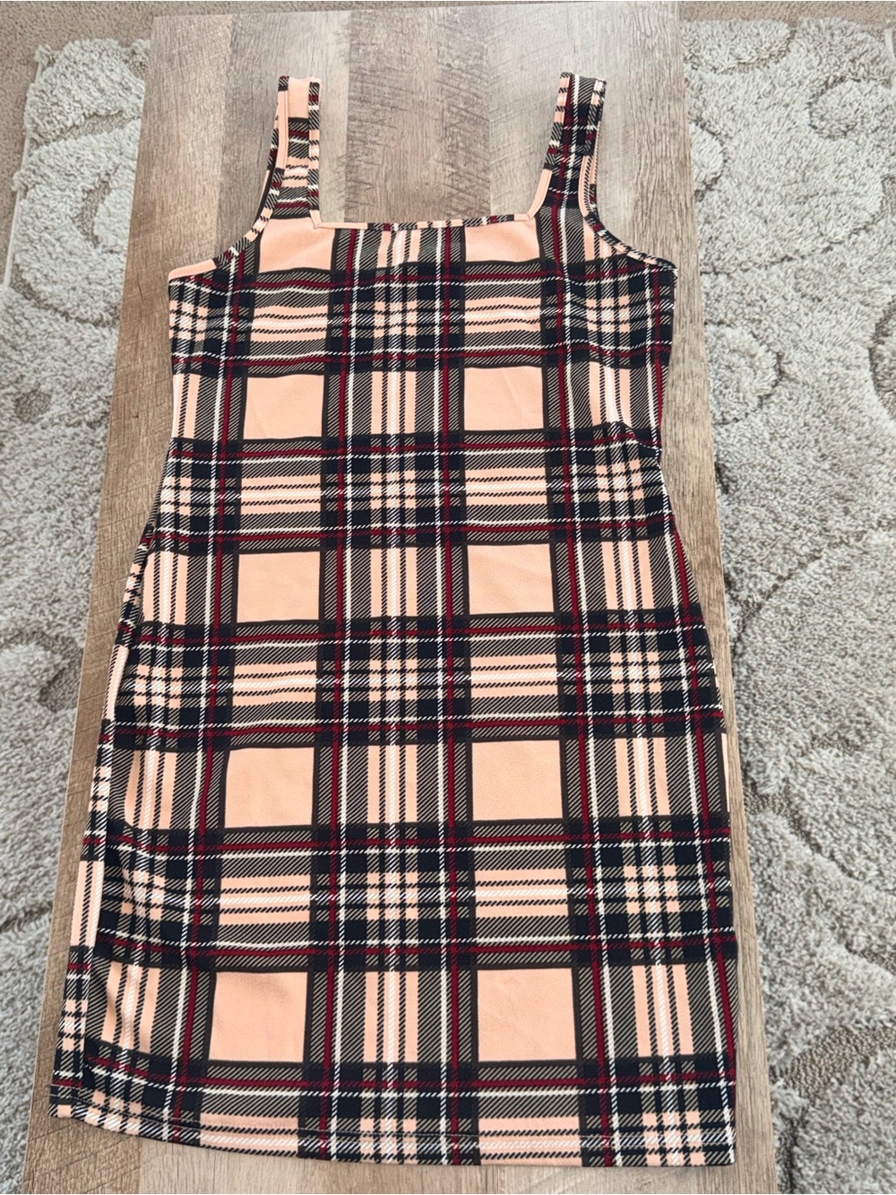 Peach Plaid Bodycon Tank Dress